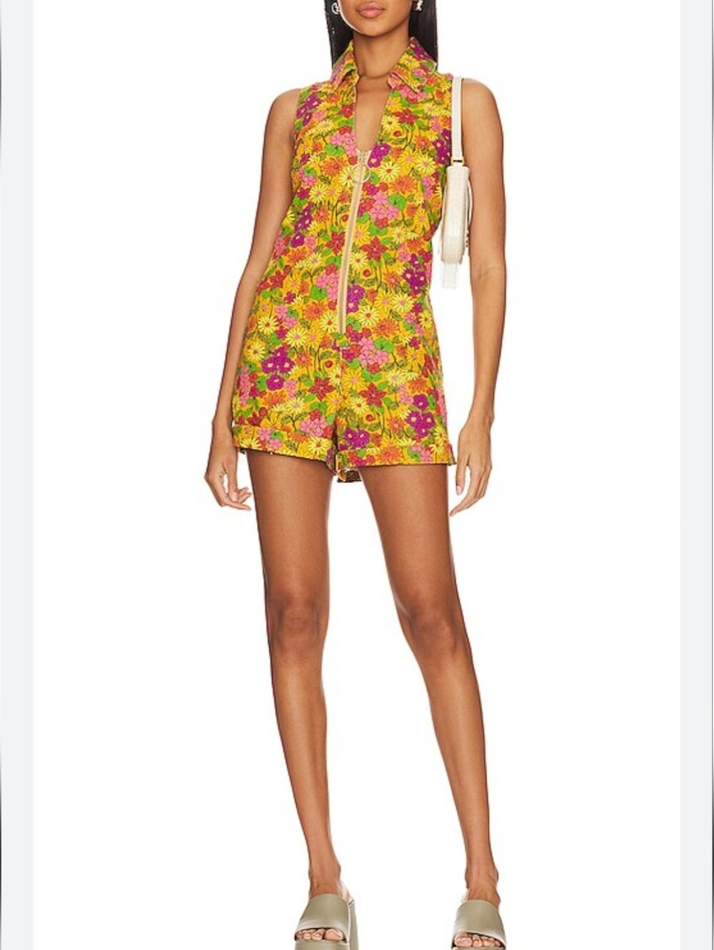 Show Me Your Mumu Floral Collared Ring Zip Romper XS